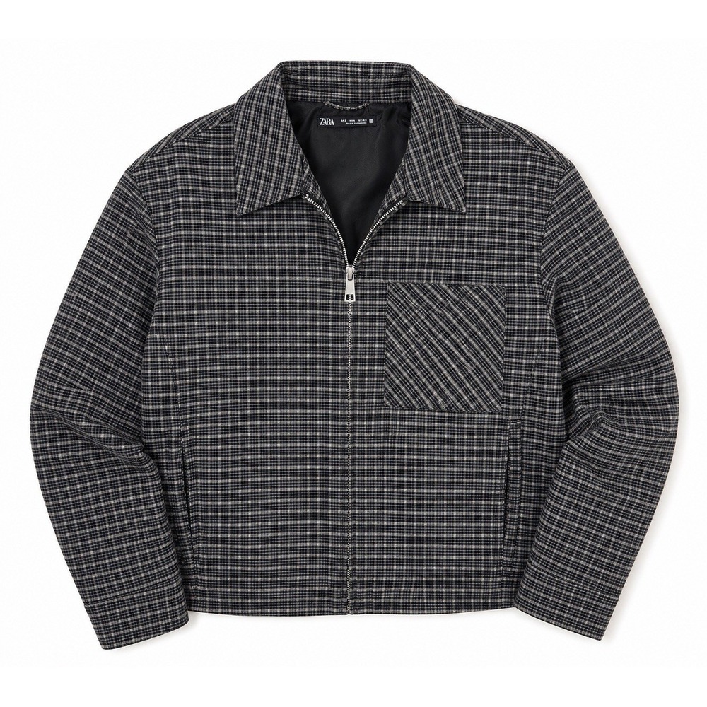 Zara Men's Checkered Black And Gray Full Zip Dark Academia Grandpa Core